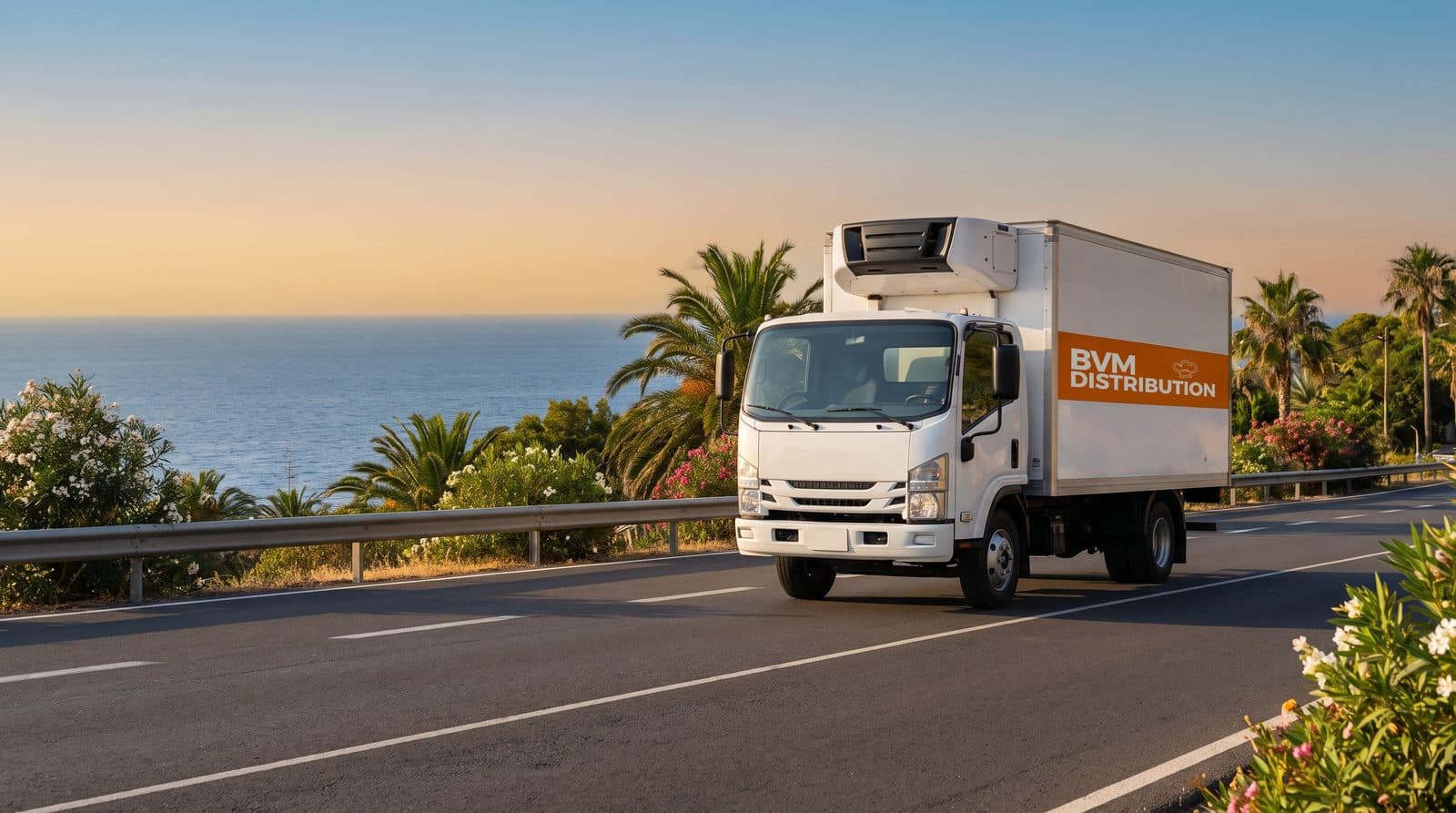 Camion de livraison BVM sur la route côtière